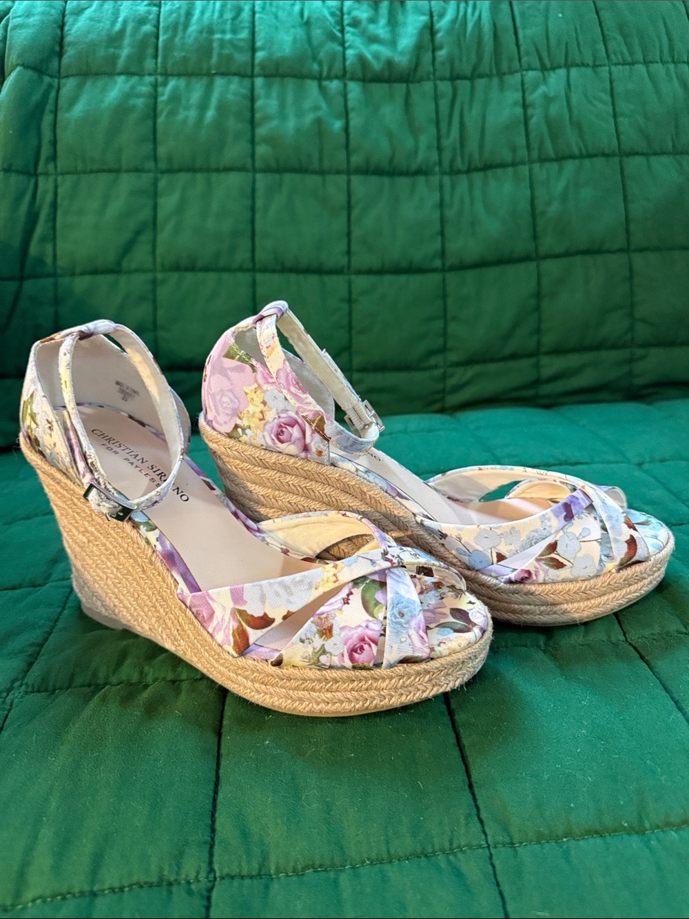 Christian Siriano Floral Multicolor Espadrille Wedge Sandals 8